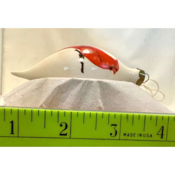 Hand-Painted Cardinal Glass Ornament Teardrop Shape Winter Scene Made In USA Hol - Picture 6 of 6
